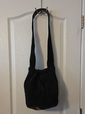 Empress Black Suede Shoulder Bag - Classic Drawstring Tote